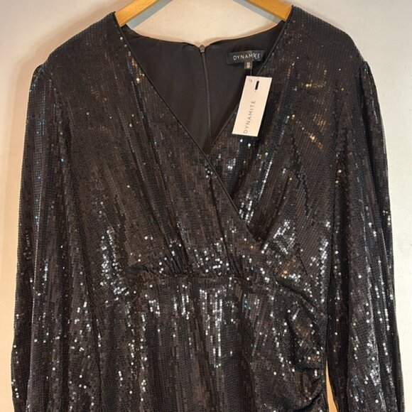 NWT Dynamite Roxy wrap black sequins dress size large - Picture 6 of 13